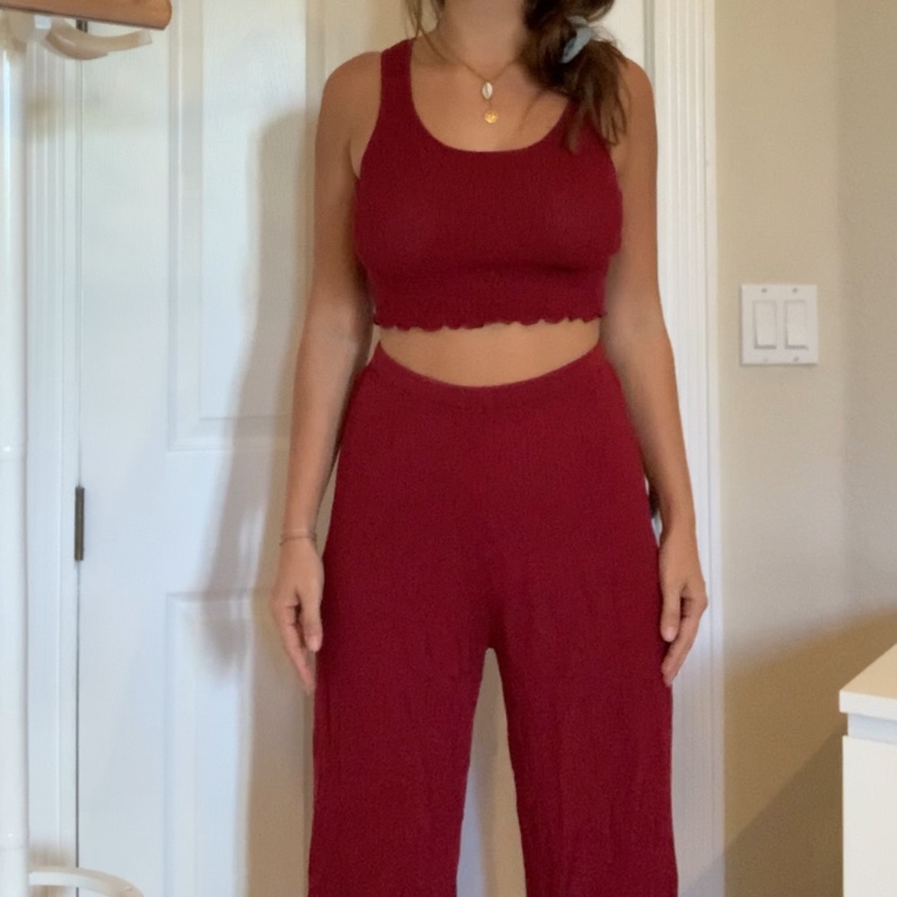 Two pieces Urban Outfitter burgundy Crop top pants